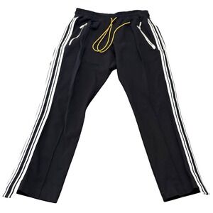 RHUDE Traxedo Track Pants Mens Large Black White Stripe Drawstring Made USA